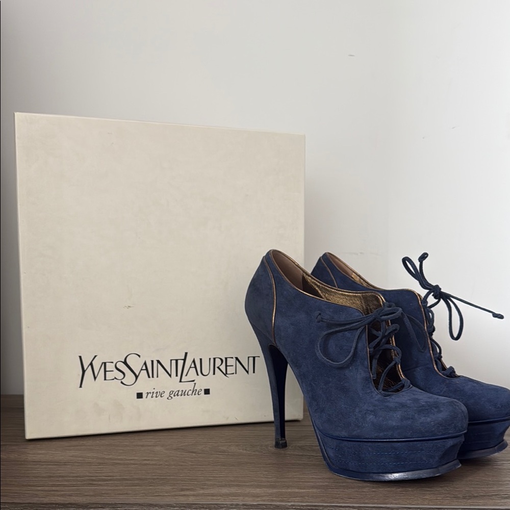 Yves Saint Laurent Tribute 105 Blue Suede Heels Size 6.5